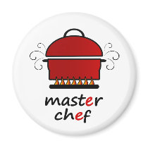 Master Chef With Hot Pot And Lid On Flames Magnets