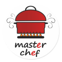 Master Chef With Hot Pot And Lid On Flames Stickers