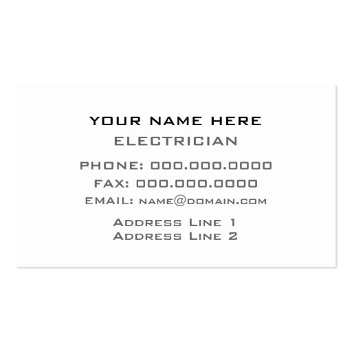 Master Electricians Business Card (back side)