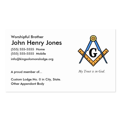 Master Mason Business Cards (front side)