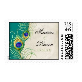 Matching Postage - Peacock Feathers Wedding Love stamp