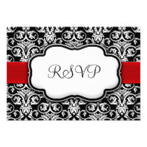 Matching RSVP Black/White Damask Red Ribbon Personalized Announcements