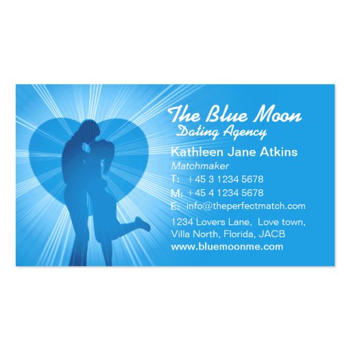 Matchmaker dating agency blue business card (front side)