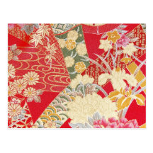 Materia textil japonesa del KIMONO, estampado de f Tarjeta Postal