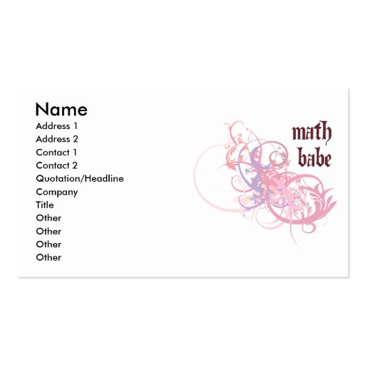 Math Babe Business Card Templates (front side)