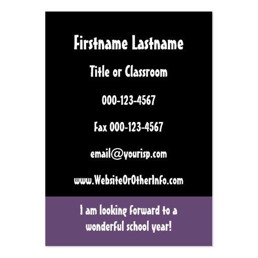 Math Teacher Back To School Contact Information Business Card Templates (back side)