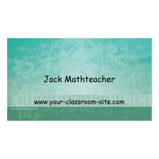 Math Teacher Equations Green Business Card (front side)