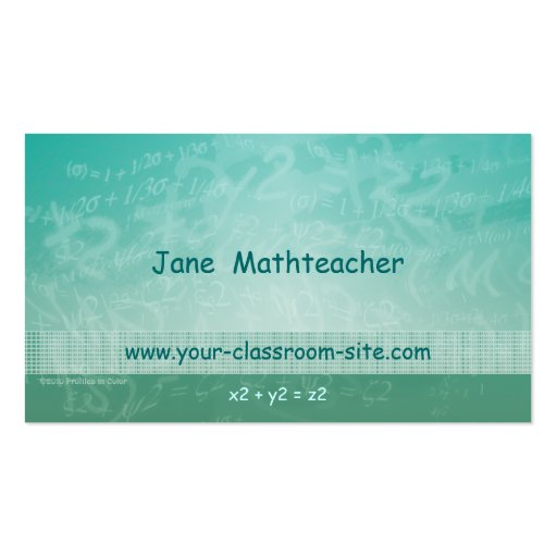 Math Teacher Equations Green Business Card (front side)