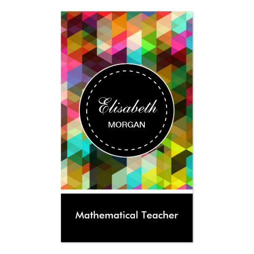 Mathematical Teacher- Colorful Mosaic Pattern Business Card Template (front side)