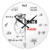 Maths addicted nerdy owl wall clock at Zazzle