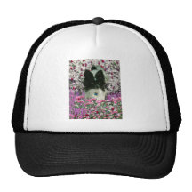 Matisse in Flowers - White & Black Papillon Dog Hat