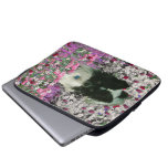 Matisse in Flowers - White & Black Papillon Dog Laptop Computer Sleeves