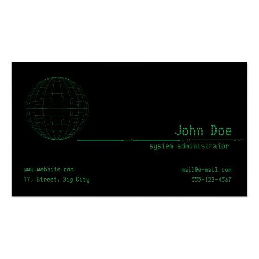Matrix Green Sphere Business Card Template (front side)