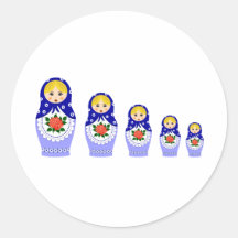 Matryoschka dolls blue round stickers