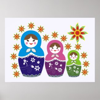 Matryoshka Russian dolls & sunflowers custom Poster