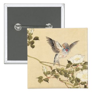 Matsumoto Keibun Bird and Flower Album Zebra Finch Pinback Button