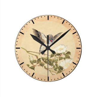 Matsumoto Keibun Bird and Flower Album Zebra Finch Round Wallclock