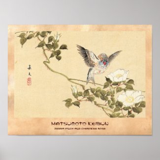 Matsumoto Keibun Bird and Flower Album Zebra Finch Poster