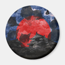 Matsuyama castle and snow and cat refrigerator magnet