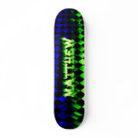 Matthew skateboard green fire and flames design.