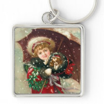 Maud Humphrey's Winter Girl with dog Keychains