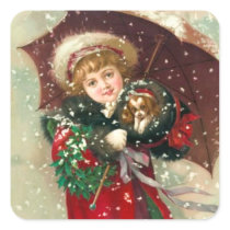 Maud Humphrey's Winter Girl with dog Square Stickers