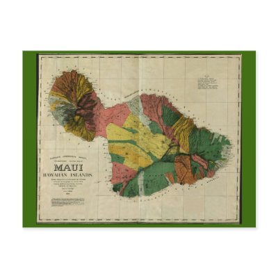 Maui, 1885, Vintage Hawaii Map Postcard by ZephyrusBooks