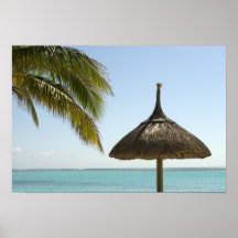 Mauritius. Idyllic beach scene with umbrella Print