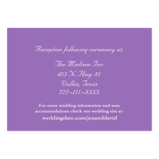 Mauve and White Wedding enclosure cards Business Cards (front side)