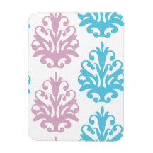 mauve aqua blue white damask flexible magnets