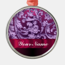Mauve damask floral pattern on magenta christmas ornaments