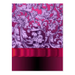 Mauve damask floral pattern on magenta post card