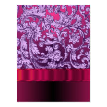 Mauve damask floral pattern on magenta post card