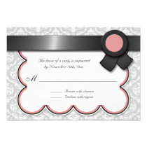 Mauve & Gray Damask Wedding Reply / RSVP Cards invitations