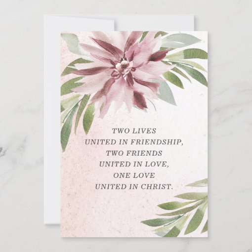 Mauve Pink Floral Greenery Christian Wedding Invitation Zazzle