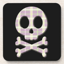 Mauve Plaid Skull Beverage Coaster
