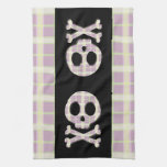 Mauve Plaid Skull Kitchen Towel