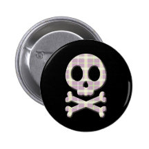 Mauve Plaid Skull Pinback Button