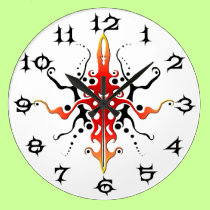 Maya God Tribal Tattoo - red and black wall clocks