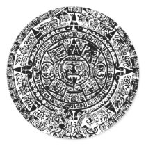 Mayan Calendar Black Round Sticker