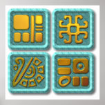 Mayan Glyphs-turquoise Poster