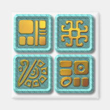 Mayan Glyphs-turquoise Refrigerator Magnet