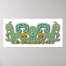 Mayan Jaguar-turquoise and gold Posters