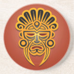 Mayan Mask Design, Yellow and Black Beverage Coaster