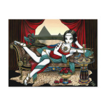 egyptian, goddess, pyramid, sunset, nile, leopard, animal, scales, angel, cat, lush, plush, gilded, maat, fantasy, art, fairy, faerie, fae, mykajelina, myka, Postcard with custom graphic design