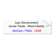 McCain/Palin 2008 = Less Government bumper stickers by mulepods McCain/Palin 2008 = Less Government bumper stickers