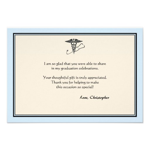 MD Graduation Blue Thank You Note Custom Invite (front side)