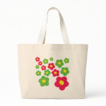 meadow green pink flowers tote bag