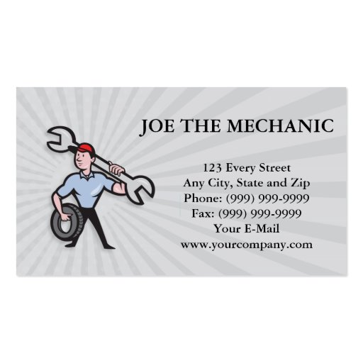 Mechanic With Tire Socket Wrench And Tire Business Cards