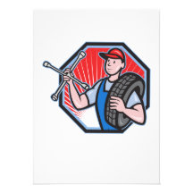 Mechanic With Tire Socket Wrench And Tire Personalised Announcement